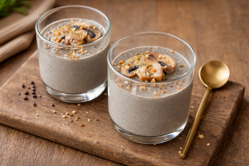 Panna cotta di funghi al sesamo nero (vegana e senza glutine)